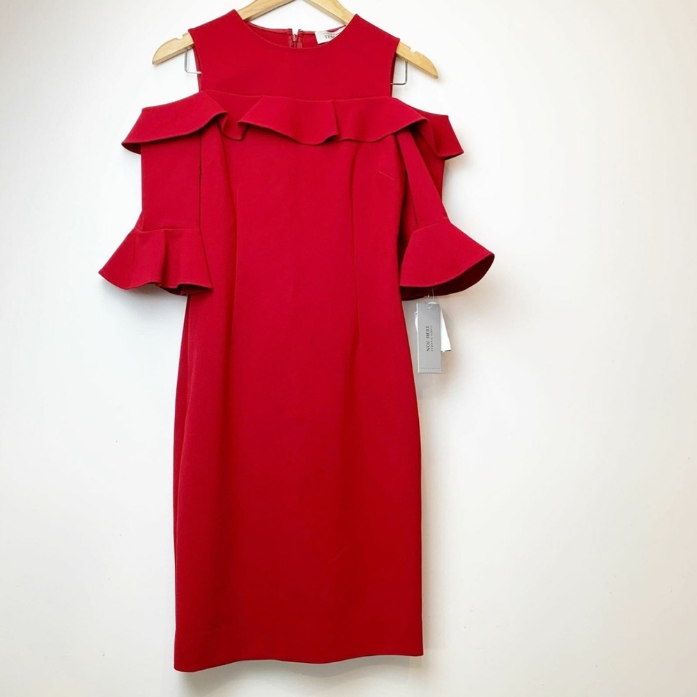 Teri Jon by Rickie Freeman Crepe Cold-Shoulder Sheath Dress